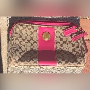 Coach Tan and Pink Cosmetic Bag